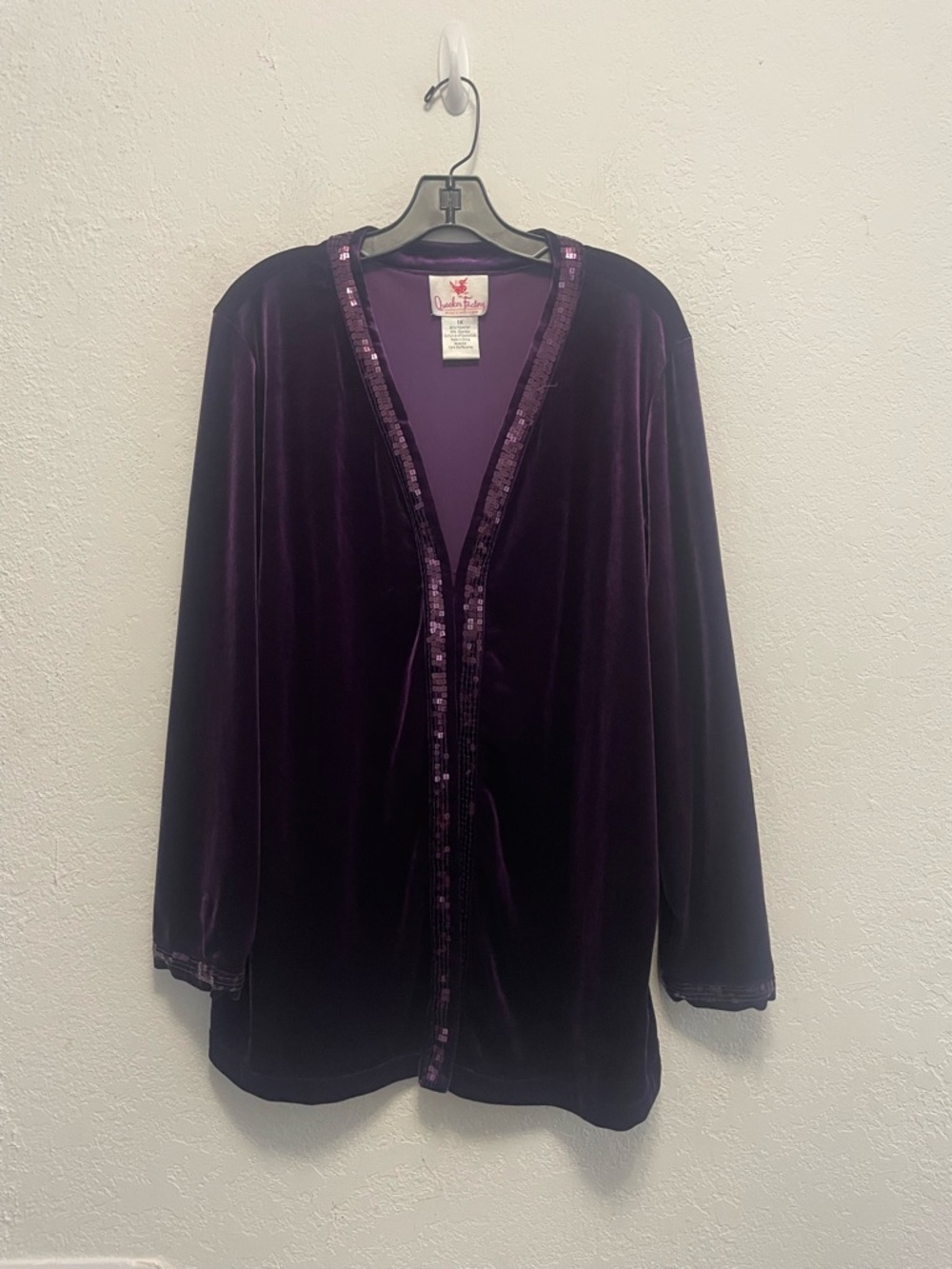 Quacker Factory Purple Sequin Velvet Clasp Front Cardigan Size 1X Gorgeous